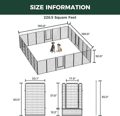 FXW Rollick Unleashed Dog Playpen for Indoor, Yard, RV Camping, 50 inch 24 Panels for Large Dogs, Black│Patented