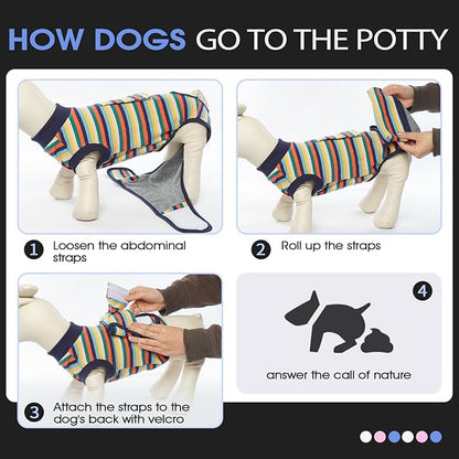 FUAMEY Recovery Suit for Dogs After Surgery,Soft Breathable Dog Bodysuit E-Collar & Cone Alternative Surgical Suit,Male Female Dog Neuter Spay Suits Anti Licking Wounds Onesie Dark Blue Stripes XS