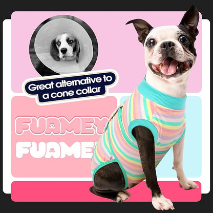 FUAMEY Recovery Suit for Dogs After Surgery,Soft Breathable Dog Bodysuit E-Collar & Cone Alternative Surgical Suit,Male Female Dog Neuter Spay Suits Anti Licking Wounds Onesie Mint Green Stripes S
