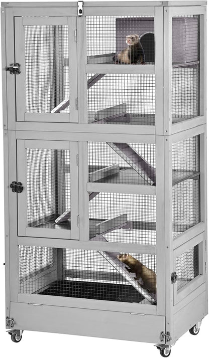 Ferret Cage Rat Cage Indoor Outdoor, Large Guinea Pig Cages with 5 Levels, Wooden Chinchilla Cage with Wheels for Hamster, Chameleon, Gerbils and Other Small Animals Anti-Chewing