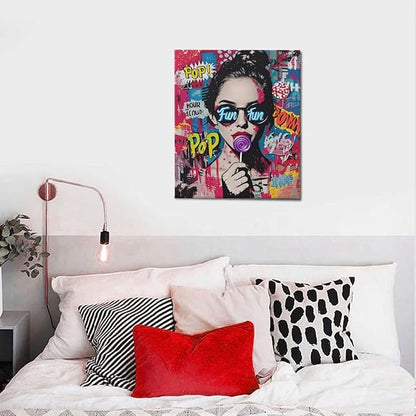 Fashion Women Wall Art Glam Modern Artwork for Girls Banksy Street Graffiti Pop Art Canvas Pictures Painting Print Framed Decorations Gifts for Bedroom Living Room Office 20"x24"