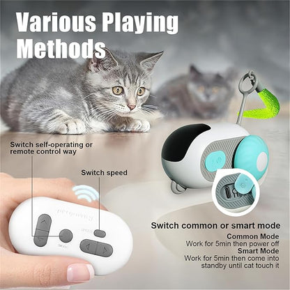 1pc Interactive Automatic Remote Control Cat Mice Car Toy and 1pc Smart Electric Moving Speedy Cat Ball Toy with Feather Tail, Suitable for Dogs, Keep Busy, Stimulating, Rechargeable (Blue)