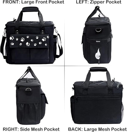 Dog Travel Bag, Airline Approved Dogs Bags for Traveling, 2 Dog 's Food Travel Container and Collapsible Bowls, Weekend Pet Travel Bags