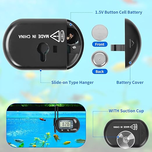 AQUANEAT 2 Pack Aquarium Thermometer, Fish Tank Thermometer, Digital Temperature Test, with Large LCD Display