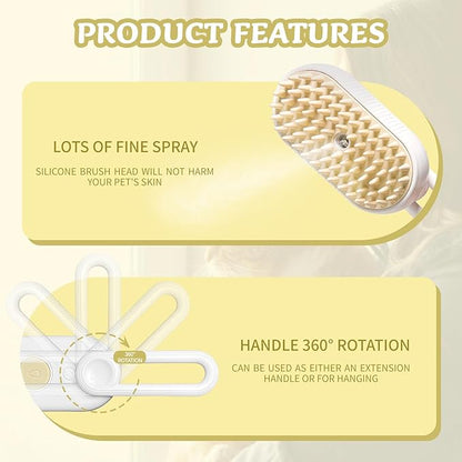 3-in-1 Rechargeable Steam Brush for Cats & Dogs - Anti-Static Spray Pet Grooming Brush with Warm Mist Massage, Hair Shedding Control, Detangling Comb & Cleaning Tool for Effective Deshedding