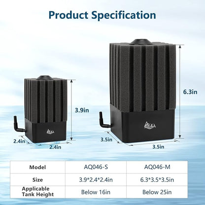 AQQA Aquarium Filter Fish Tank Sponge Filter Whisper Submersible Filters for Aquarium Foam Filter for Freshwater & Saltwater(Medium for 20-110 Gallon)