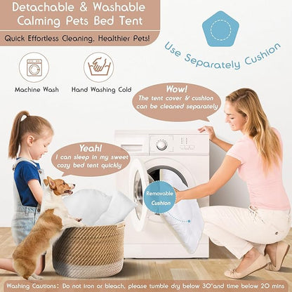 24" Dog& Cat Teepee Tent +28" Pet Cooling Mat +10ft Star String Light [2-Modes],Cotton Thicked Soft Comfort Anti-Slip Cushion (Used/Wash Separately), Indoor or Outdoor Large Pets Tents House