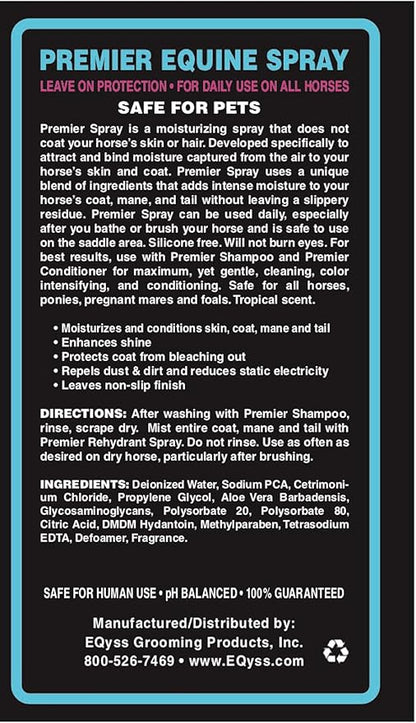 EQyss Premier Equine Rehydrant Spray - Moisturize Horse's Skin & Coat, Add Shine, Detangle, Repel Dirt & Dust - No Silicone, Non-slip Finish (128 oz)