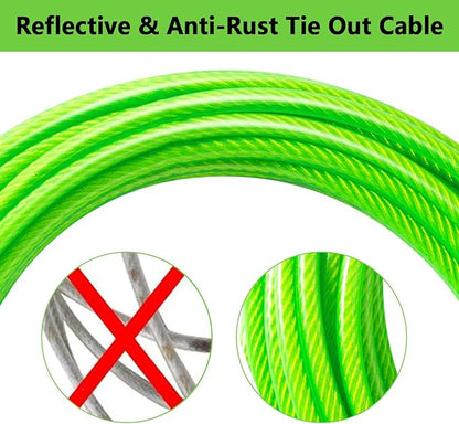Dog Tie Out Cable 10FT-500Lbs,Heavy Duty Dog Leads&Tether for Yard with Swivel Hook,Small Large Dogs Leash Line for Outside,Rust Chew Proof Dogs Run Cable for Outdoor Camping (Green, 10FT)