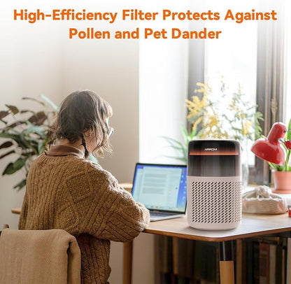 AIRROMI Air Purifier for Bedroom Home,HEPA Filter,Covers Upto 549 Ft²,Quiet 360°intake Air Cleaner with Fragrance ponge for Better Sleep,Night Light,Filters Smoke,Pet Dander,Allergies,Dust,A2005 Beige