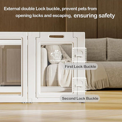 Dog Playpen Transparent Puppy Playpen Indoor, Easy Assemble & Disassemble Clear Pet Playpen, Sturdy & Easy Cleaning Plastic Dog Fence with Suction Cup (23.6"" H, 10PCS), White