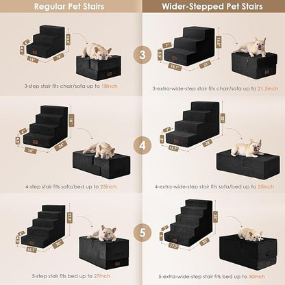 EHEYCIGA Dog Stairs for High Bed 25" H, 5-Step Extra Wide Dog Steps for Bed, Pet Steps for Small Dogs and Cats, Non-Slip Balanced Pet Ramp Indoor, Black