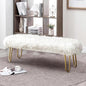 42.5Inch White Bedroom Bench, Benches for Bedroom White Faux Fur Upholstered Bed end Bench, Tufting Bench Indoor Bench with Metal Legs for Living Room Bedroom Dining Room Entryway