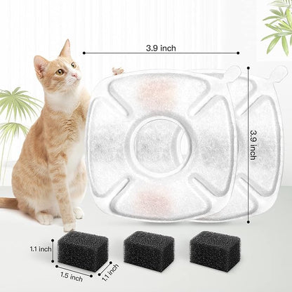 40 Pcs Cat Fountain Replacement Filters 20 Pack Cat Water Fountain Replacement Filters with 20 Pack Pre-Filter Sponges, Pet Fountain Filter Fit for 95oz/2.8L Automatic Pet Fountain Cat Water Fountain