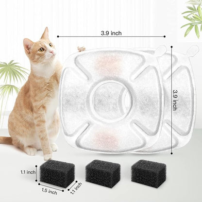 16 Pcs Cat Fountain Replacement Filters 8 Pack Cat Water Fountain Replacement Filters with 8 Pack Pre-Filter Sponges, Pet Fountain Filter Fit for 95oz/2.8L Automatic Pet Fountain Cat Water Fountain