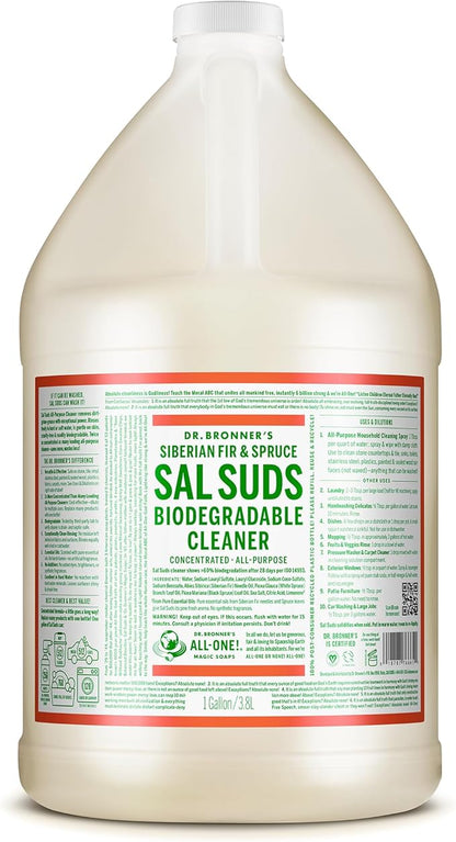 Dr. Bronner's - Sal Suds Biodegradable Cleaner (1 Gallon) - All-Purpose, Pine Cleaner for Floors, Laundry and Dishes, Concentrated, Cuts Grease and Dirt, Powerful Formula