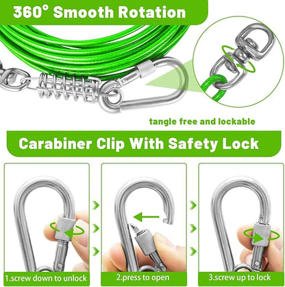 Dog Tie Out Cable - 10/15/20/25/30FT Heavy Duty for Large Dogs Up to 250LBS - Rosy Pink/Blue/Purple/Silver/Red/Green/Yellow