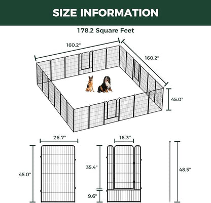 FXW Rollick Unleashed Dog Playpen for Indoor, Yard, RV Camping, 45 inch 24 Panels for Large Dogs, Black│Patented