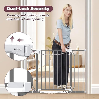 29"-40" Baby Gate for Stairs, Auto Close Stroller Friendly Dog Gate Indoor for Doorways, Pressure Mounted Baby Gate, Easy Walk Through Gate for Children & Pets, Grey