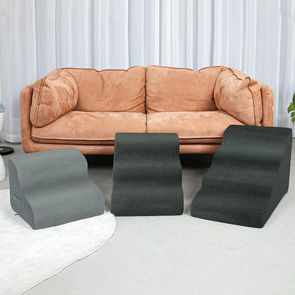 Dog Stairs Steps for High Bed, 4 Steps Pet Steps for Small Dogs Non-Slip Removable Washable Cover Ramp for Indoor Outdoor Car Couch Sofa, Dark Gray