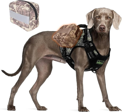 Dog Tactical Harness with Reflective Design, Breathable and Adjustable Tactical Dog Vest, No Choke Harness, Military Grade Gear for Training, Hunting, Outdoor Adventures, Camouflage L