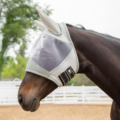 Equinavia Algard Soft Mesh Horse Fly Mask with Ear Protection and 45 UPF Rating | No Eye Irritation & UV Protection - Silver - Warmblood