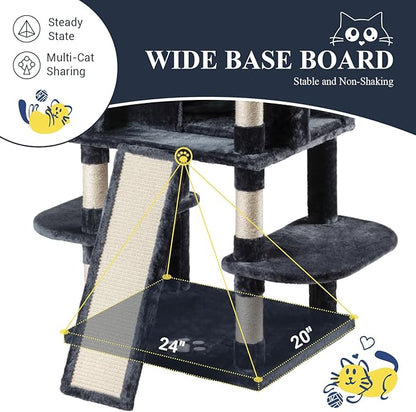 Allewie 68 Inches Cat Tree/House and Towers for Big Feline/Scratching Post/Multi-Level Large Kitty Climbing Tree with Condo/Smokey Grey