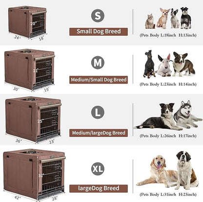 DONORO Dog Crates for Small Medium Size Dogs Indoor Double Door Dog Kennels & Houses for Puppy and Cats, Collapsible Metal Contour Dog Cages (Brown, 30.0" L x 19.0" W x 21.0" H)