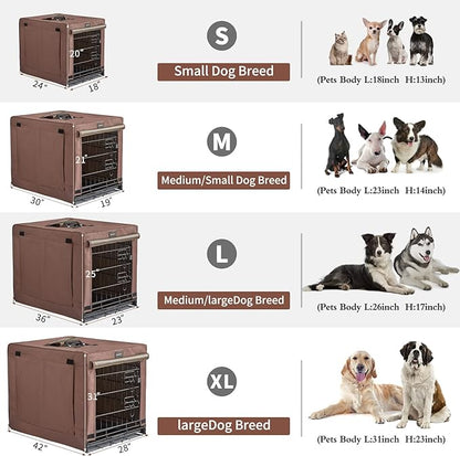 DONORO Dog Crates for Lareg Size Dogs Indoor Double Door Dog Kennels & Houses for Puppy and Cats, Collapsible Metal Contour Dog Cages (Brown, 42.0" L x 28.0" W x 31.0" H)