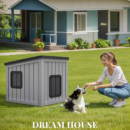DRATO Dog House Indoor and Outdoor with Weatherproof Roof Removable Floors for Small to Middle Sized Dogs Easy to Assemble (Gray, 24.65 * 21.5 * 22.21)