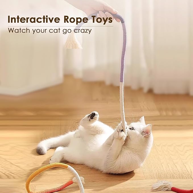 3 PCS Cotton Rope Cat Toys for Indoor Cats, Interactive Cat Rope Toys with Silvervine Fruit for Cats and Kittens, Handmade Pet Chew Toys for Teeth Cleaning