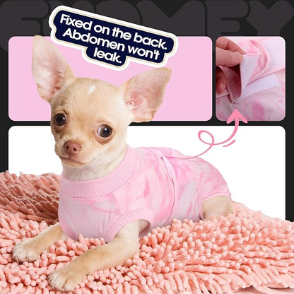 FUAMEY Recovery Suit for Dogs After Surgery,Soft Breathable Dog Bodysuit E-Collar & Cone Alternative Surgical Suit,Male Female Dog Neuter Spay Suits Anti Licking Wounds Onesie Pink Tie Dye XS