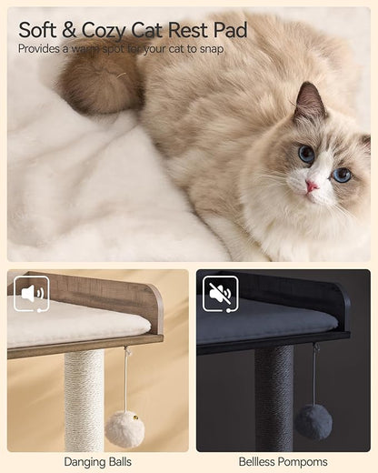 FourFurPets 43.7" Cat Tree, Modern Cat Tree Tower, Cat Tower for Indoor Cats Large Adult, Cat Condo with Scratching Post, Large Perch and Removable Pads, Greige