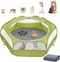 2-in-1 Small Animals Playpen with Pad, Waterproof Small Pet Cage Tent with Reusable Pad, Portable Outdoor Yard Fence with 3 Metal Rod for Chick/Kitten/Puppy/Guinea Pig/Rabbits/Chinchillas, Green
