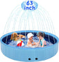 63" Large Dog Pool with Sprinkler, 2-in-1 Foldable Swimming Pool Non-Slip Hard Plastic Splash Sprinkler Kiddie Pool for Outdoor Backyard Kids Dogs Ducks and Pet Baths