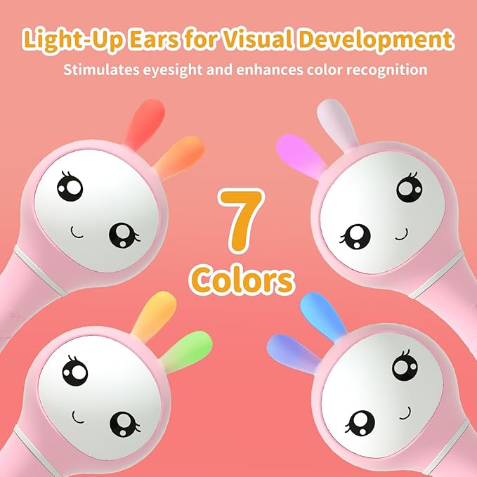 alilo Smarty Bunny Baby Rattle Musical Light Up Toys, Infants Newborns Baby Toys 0-3-6-12-18-24 Months,1 Year Old Boy Girl Gifts, 4 Music Modes and Color Recognition Function with 9 Color Card