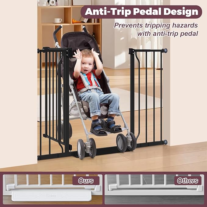 29"-45" Baby Gate for Stairs, Auto Close Stroller Friendly Dog Gate Indoor for Doorways, Pressure Mounted Baby Gate, Easy Walk Through Gate for Children & Pets, Black