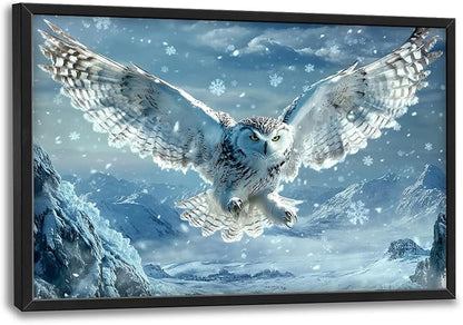Framed Large Snowy Owl Wall Art for Living Room, Oversized Snowy Mountain Wall Decor Landscape Canvas Painting Modern Artwork Home Decoration for Living Room Bedroom Office 36"x24"