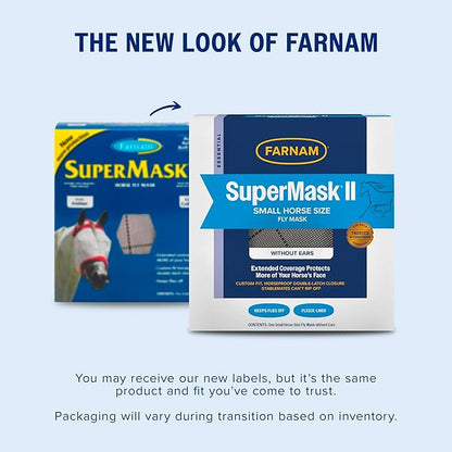 Farnam SuperMask II Fly Mask Without Ears for Smaller Horses or Arabian Horses,Full Face Coverage & Eye Protection from Insect Pests, Structured Classic Mesh with Plush Trim,Small Horse/Arabian Size