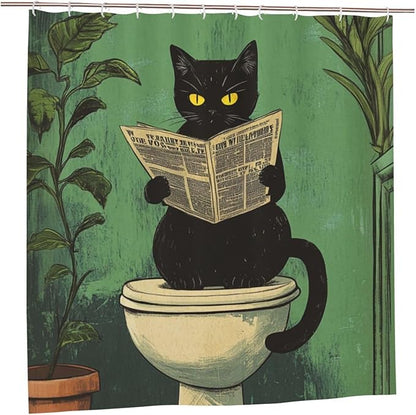 Jakayla Cat Shower Curtain Fabric Shower Curtains for Bathroom Modern Aesthetic Cloth Shower Curtain Set with Hooks 72x72 Inch (Cat on The Toilet)