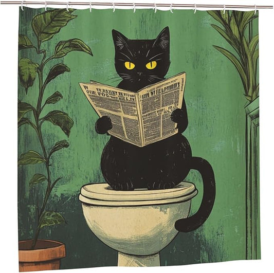 Jakayla Cat Shower Curtain Fabric Shower Curtains for Bathroom Modern Aesthetic Cloth Shower Curtain Set with Hooks 72x72 Inch (Cat on The Toilet)