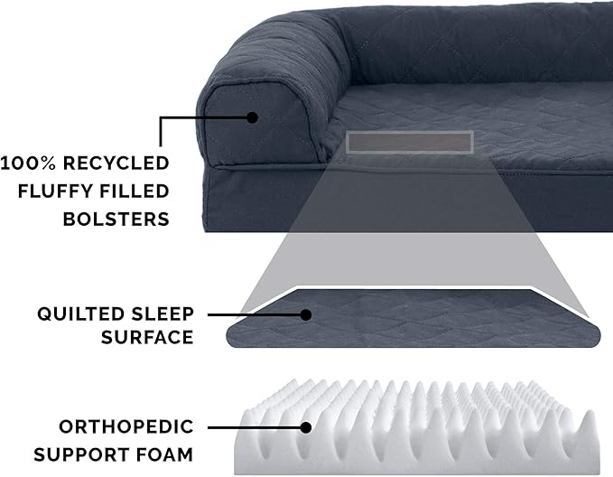 Furhaven Orthopedic Dog Bed for Medium/Small Dogs w/ Removable Bolsters & Washable Cover, For Dogs Up to 35 lbs - Quilted Sofa - Iron Gray, Medium