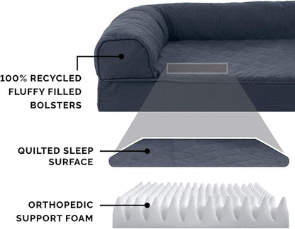 Furhaven Orthopedic Dog Bed for Medium/Small Dogs w/ Removable Bolsters & Washable Cover, For Dogs Up to 35 lbs - Quilted Sofa - Iron Gray, Medium