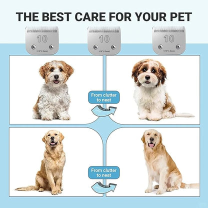 3PCS 10 Blades Dog Grooming Blades Compatible with Andis,Oster A5,Wahl km10 Dog Clippers,Size-#10, 1/16-Inch Cut Length (3pcs #10 (1.5mm))