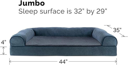 Furhaven Cooling Gel Dog Bed for Large Dogs w/ Removable Bolsters & Washable Cover, For Dogs Up to 95 lbs - Sherpa & Chenille Sofa - Orion Blue, Jumbo/XL