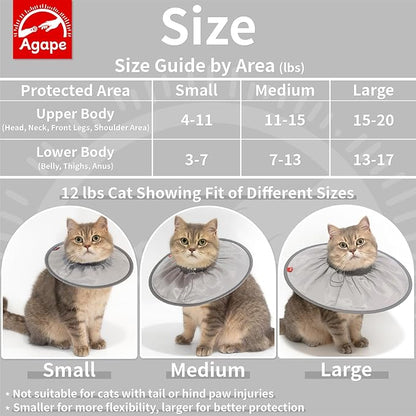 Agape Comfortable Cat Cone, Lightweight Cat Cone Collar Soft, Recovery Collar for Cats After Surgery to Stop Licking & Scratching, Protective E Collar for Small, Medium, and Large Cats for Wound Care