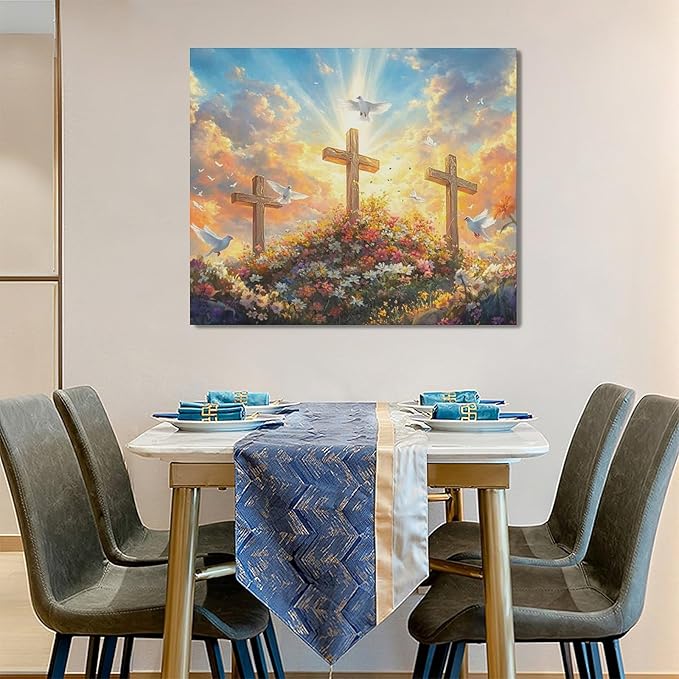 Framed Large Christian Jesus Wall Art, Oversized Floral Dove Wall Decor for Living Room, Landscape Canvas Painting Peaceful Pictures Modern Artwork for Living Room Bedroom Office 60"x30"