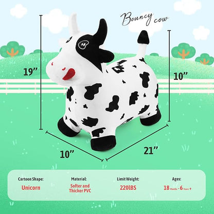 EVERICH TOY Bouncy Horse Cow Toys, Inflatable Bouncing Animal Hopping Toys, Outdoor Indoor Ride on Bouncer, Boys Girls Birthday Gift for 18 Month 2 3 4 5 6 Year Old Kid- Plush Cow Toy