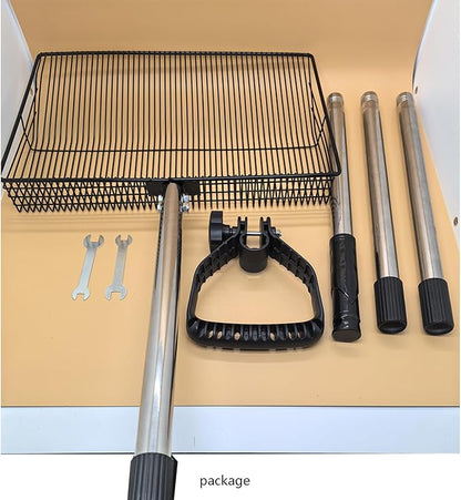 15 Inch Large Chicken coop Scoop with Ergonomic Grip Adjustable Long Handle (24-64") Chicken Poop Scooper Sifting Shovel rake Stainless Steel Metal coop Scoop (L/15 INCH)