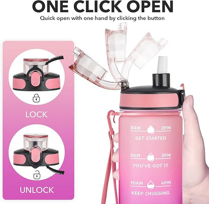 Enerbone Water Bottle, Leakproof BPA & Toxic Free, Motivational Water Bottle with Times to Drink and Straw, Fitness Sports Water Bottle with Strap for Office, Gym, Outdoor Sports